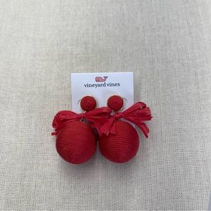 Vineyard Vines Thread Wrap Bow Red Velvet Earrings New